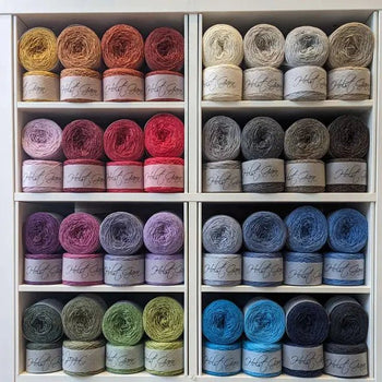 Holst Garn Yarn wall display at Knit With Me