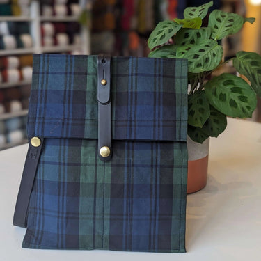 Hide & Hammer | Large 03 Project Bag | Premium Knitting Bag , Color: Tartan + Black Straps, This canvas and leather knitting bag perfectly combines form and function. Its internal pockets are great for a sweater but not so bulky that you lose a shawl., Kn