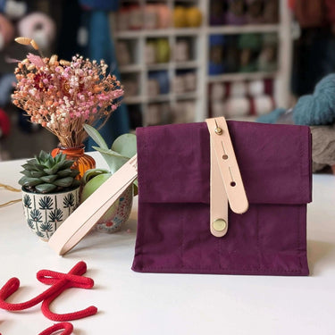 Hide & Hammer | Large 03 Project Bag | Premium Knitting Bag , Color: Tartan + Black Straps, This canvas and leather knitting bag perfectly combines form and function. Its internal pockets are great for a sweater but not so bulky that you lose a shawl., Kn