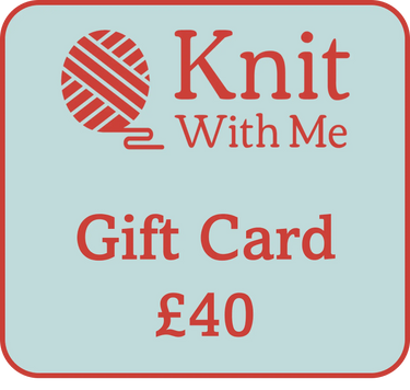 Knit With Me Gift Voucher image showing a £40 gift card with yarn symbol, ideal for knitting enthusiasts.