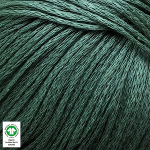 Løvetand by CaMaRose organic linen yarn in dark green, chainette texture suitable for summer knitwear like tops and dresses.