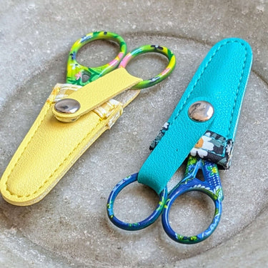 Fox & Pine Colourful Scissors with matching sheaths, ideal for travel. Bright, compact, and functional design.