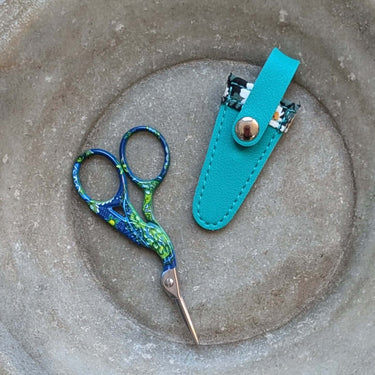 Fox & Pine Colourful Scissors with matching sheath, great for travel. Vibrant design, scissors 3 7/8" long, sheaths 4.5" with strap.