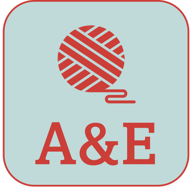 A&E logo with red yarn graphic, related to Knit Clinics