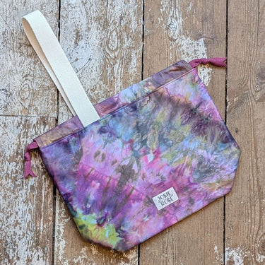 Large ice dyed Craft Project Bag by Jose Rose, featuring vibrant colors and interior pockets for organization.