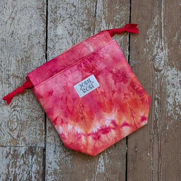 Ice dyed Project Knitting Bag - Small with Josie Rose branding on rustic wood background.