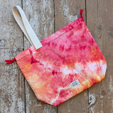 Ice Dyed Project Bags - XLarge, vibrant pink and orange cotton bag, perfect for organizing craft projects, with interior pockets and handle.