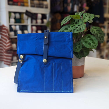 Hide & Hammer | Large 03 Project Bag | Premium Knitting Bag , Color: Electric Blue + Electric Blue Straps, This canvas and leather knitting bag perfectly combines form and function. Its internal pockets are great for a sweater but not so bulky that you lo
