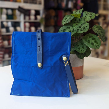 Hide & Hammer | Large 03 Project Bag | Premium Knitting Bag , Color: Tartan + Black Straps, This canvas and leather knitting bag perfectly combines form and function. Its internal pockets are great for a sweater but not so bulky that you lose a shawl., Kn