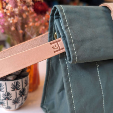 Hide & Hammer | #08 Project Bag | Stylish Storage on the Go, Color: Electric Blue + Electric Blue Straps, Roll-top canvas & leather knitting bag with pockets & handle. Knit on the go with adjustable storage, removable straps, and handcrafted UK quality.,