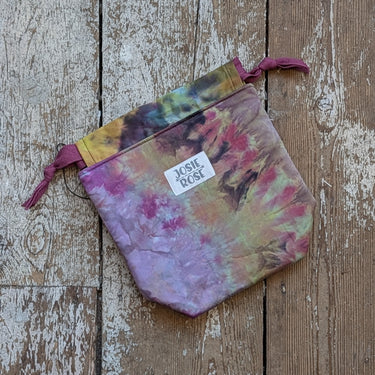 Ice dyed Project Knitting Bag - Small size, multicolored cotton with drawstring, handmade by Josie Rose.