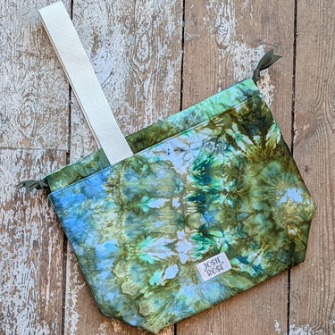Ice Dyed Project Bags - Large by Jose Rose, unique ice dyed cotton design on wooden floor.