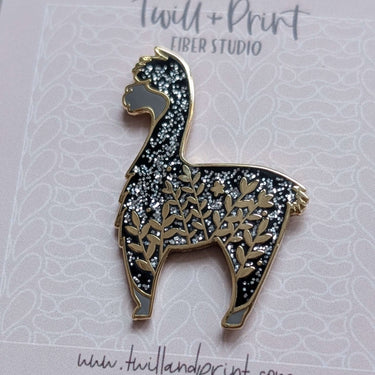 Little Glitter Alpaca pin from Twill + Print Enamel Pins collection, featuring a shiny hard enamel design.