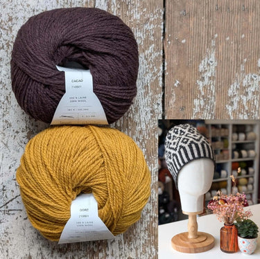 Wolfie Hat Kit | Colourwork Knitting Kit, Colour: Kit 10 - Cacao/Dore, Knitted hat kit, includes Ulysse Merino yarn and knitting pattern. A great knitting kit if you want to make your own wooly hat, a knitting hat kit at its best. , Knit With Me