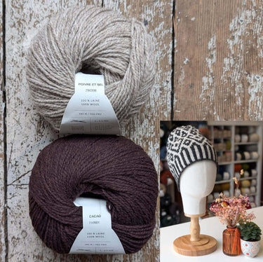 Wolfie Hat Kit | Colourwork Knitting Kit, Colour: Kit 11 - Cacao/Poivre, Knitted hat kit, includes Ulysse Merino yarn and knitting pattern. A great knitting kit if you want to make your own wooly hat, a knitting hat kit at its best. , Knit With Me