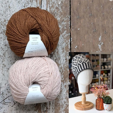 Wolfie Hat Kit | Colourwork Knitting Kit, Colour: Kit 7 - Caramel/Quartz, Knitted hat kit, includes Ulysse Merino yarn and knitting pattern. A great knitting kit if you want to make your own wooly hat, a knitting hat kit at its best. , Knit With Me