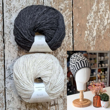 Wolfie Hat Kit | Colourwork Knitting Kit, Colour: Classic Kit 1 - Fusian/Poivre Blanc, Knitted hat kit, includes Ulysse Merino yarn and knitting pattern. A great knitting kit if you want to make your own wooly hat, a knitting hat kit at its best. , Knit W