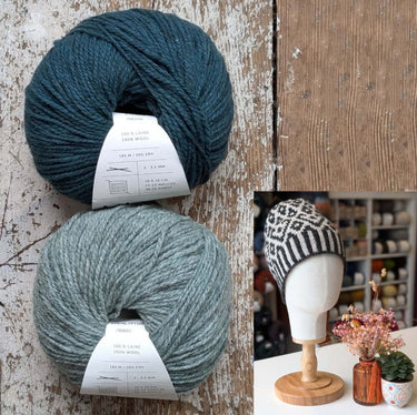 Wolfie Hat Kit | Colourwork Knitting Kit, Colour: Kit 9 - Cypres/Eucalyptus, Knitted hat kit, includes Ulysse Merino yarn and knitting pattern. A great knitting kit if you want to make your own wooly hat, a knitting hat kit at its best. , Knit With Me