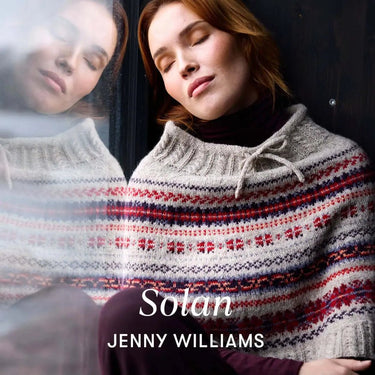 Model wearing Archipelago Knitting sweater with intricate patterns, perfect for fashion and knitting enthusiasts. Pre-order available now.