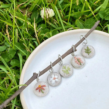 Bobbles & Berries | Stitch Marker Set | Hand-Embroidered Art, Style: Meadow, Discover Bobbles & Berries hand-embroidered stitch markers, inspired by Scottish nature. Lightweight, smooth, and perfect for mindful, snag-free knitting., Knit With Me