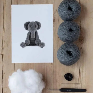 TOFT | Bridget the Elephant Kit | Beginner Crochet Animal, , Crochet Bridget the Elephant with this bestselling TOFT kit. Includes UK wool, hook & tools—perfect beginner project or thoughtful gift., Knit With Me