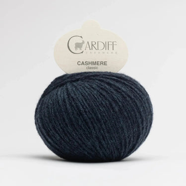 Cardiff Cashmere Classic | Sport / DK Yarn yarn ball in 739 Japan Blue colour with simple background
