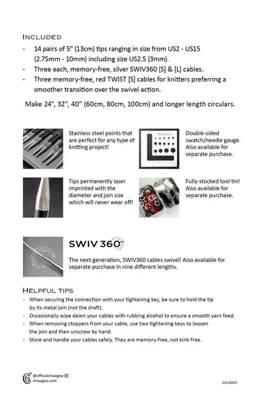 ChiaoGoo | Forté 2 Set | Luxury Interchangeable Needles, , ChiaoGoo Forté 2 features carbon fibre & blackwood tips, SWIV360 cables, & premium tools in a REACH-compliant case. The ultimate knitting set UK, Knit With Me