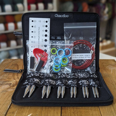 ChiaoGoo | Twist Interchangeable Set | Precision Steel Tips, Needle Length: 5", ChiaoGoo Twist Interchangeable Sets include smooth lace tips & memory-free red cables in a zip pouch—perfect for every project. Available in 4" & 5" sets., Knit With Me