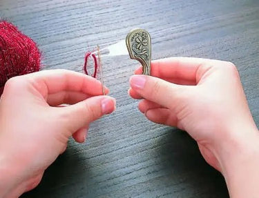 Clover Antique Yarn Threader | Easy Yarn Needle Threading, , Save time and frustration with the Clover Antique Yarn Threader. A compact, foldable tool that’s both practical and beautifully designed., Knit With Me