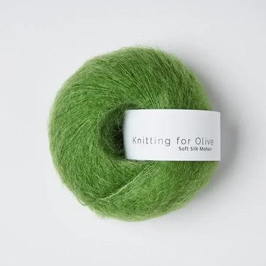 Knitting For Olive | Soft Silk Mohair, colour: Clover Green, A luxurious mohair yarn blend. Finest Kid Mohair and Mulberry silk fingering yarn. This yarn is incredible held double or with Knitting For Olive Merino, Knit With Me