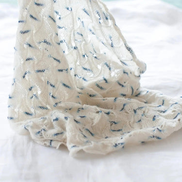 Contemplation II Cowl Knitting Kit by Chroma Nima, organic cashmere yarn with delicate lace pattern in indigo dye hues