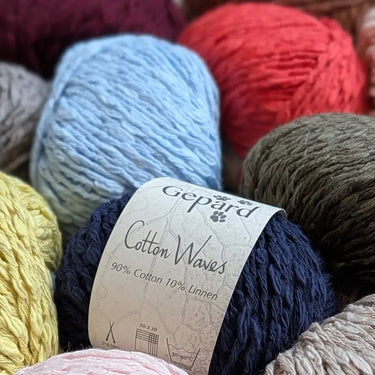 Gepard CottonWaves Balls of yarn close up in Knit With Me yarn shop