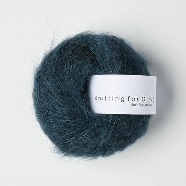 Knitting For Olive | Soft Silk Mohair, colour: Deep Petroleum Blue, A luxurious mohair yarn blend. Finest Kid Mohair and Mulberry silk fingering yarn. This yarn is incredible held double or with Knitting For Olive Merino, Knit With Me