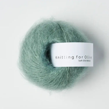 Knitting For Olive | Soft Silk Mohair, colour: Dusty Aqua, A luxurious mohair yarn blend. Finest Kid Mohair and Mulberry silk fingering yarn. This yarn is incredible held double or with Knitting For Olive Merino, Knit With Me