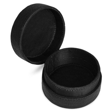 Black round jewelry box on a white background