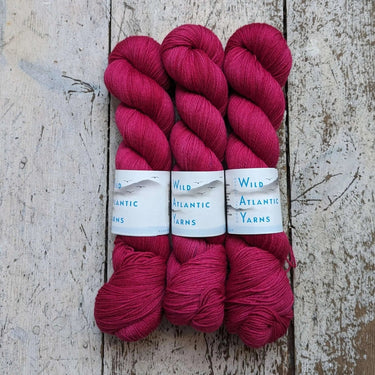 Wild Atlantic| Emer | Organic Merino Wool, Colour: Very Berry, Emer is a beautifully squishable organic merino wool. This fine base is wonderfully soft, making it the perfect match for next to skin garments and accessories. 4-ply/fingering weight 100g/400