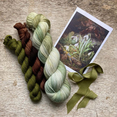 Flower Yarn Knitting kits with skeins and silk ribbon from Ainsworth & Prin, inspired by seasonal flowers for soft, durable creations.