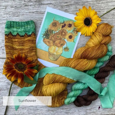 Flower Yarn Knitting Kits with sunflower themed yarn and sock