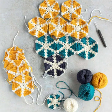 TOFT | Hexagon Bag Kit | DK Wool Crochet Project, Color: Lisbon, Crochet a bold hexagon bag in TOFT DK wool. This easy kit includes yarn, pattern & tote—perfect UK crochet project for modern colour lovers, Knit With Me