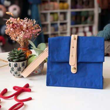 Hide & Hammer | Large 03 Project Bag | Premium Knitting Bag , Color: Tartan + Black Straps, This canvas and leather knitting bag perfectly combines form and function. Its internal pockets are great for a sweater but not so bulky that you lose a shawl., Kn