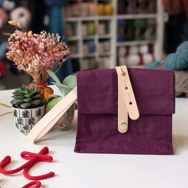 Hide & Hammer | Large 03 Project Bag | Premium Knitting Bag , Color: Tartan + Black Straps, This canvas and leather knitting bag perfectly combines form and function. Its internal pockets are great for a sweater but not so bulky that you lose a shawl., Kn