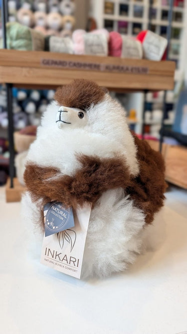 Inkari Stuffed Alpaca Animals in Small 23cm Natural Macchiato (60) option at Knit With Me yarn shop