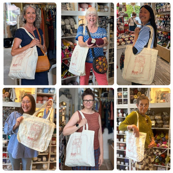 Knit With Me 100% Cotton Tote Bag in Original Red option at Knit With Me yarn shop