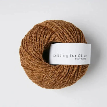 Knitting for Olive Heavy Merino yarn in brown, 100% Merino wool, natural texture, sourced ethically from New Zealand.