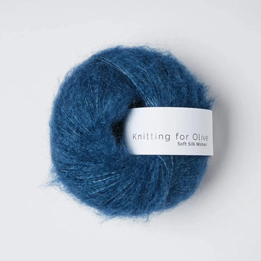 Knitting For Olive Soft Silk Mohair yarn ball in blue, luxurious Kid Mohair and Mulberry silk blend for knitting projects.