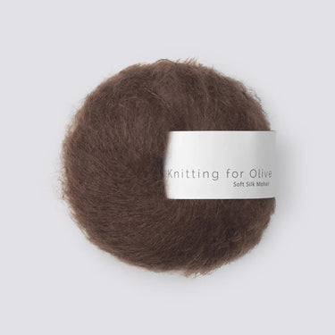 Knitting For Olive Soft Silk Mohair yarn ball in brown, luxurious blend of Kid Mohair and Mulberry silk. Perfect for double knitting.