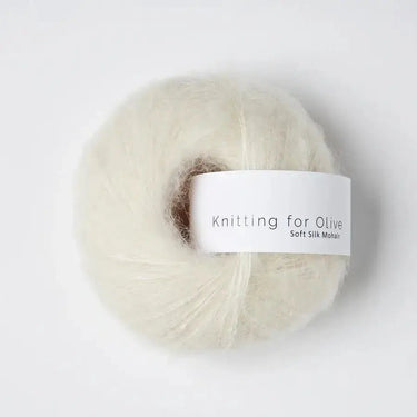 Knitting For Olive | Soft Silk Mohair, colour: Cream, A luxurious mohair yarn blend. Finest Kid Mohair and Mulberry silk fingering yarn. This yarn is incredible held double or with Knitting For Olive Merino, Knit With Me