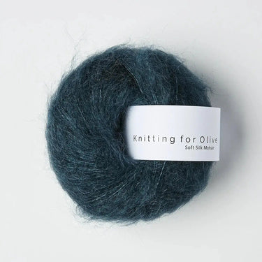 Knitting For Olive | Soft Silk Mohair, colour: Deep Petroleum Blue, A luxurious mohair yarn blend. Finest Kid Mohair and Mulberry silk fingering yarn. This yarn is incredible held double or with Knitting For Olive Merino, Knit With Me