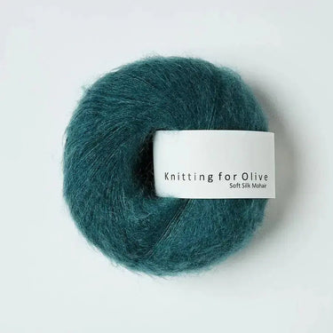 Knitting For Olive | Soft Silk Mohair, colour: Petroleum Green, A luxurious mohair yarn blend. Finest Kid Mohair and Mulberry silk fingering yarn. This yarn is incredible held double or with Knitting For Olive Merino, Knit With Me