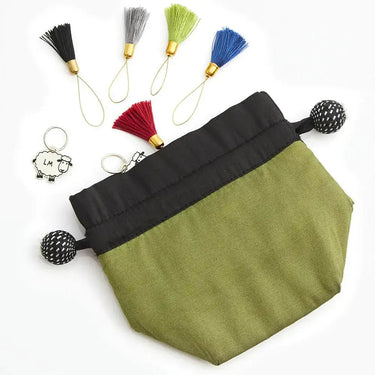 Lantern Moon | Stitch Marker Pouch | Elegant Silk Storage, Color: Sage, Keep your notions safe in style with Lantern Moon's silk-blend pouches. Ideal for stitch markers and tools with a secure drawstring. Available in 4 colours., Knit With Me